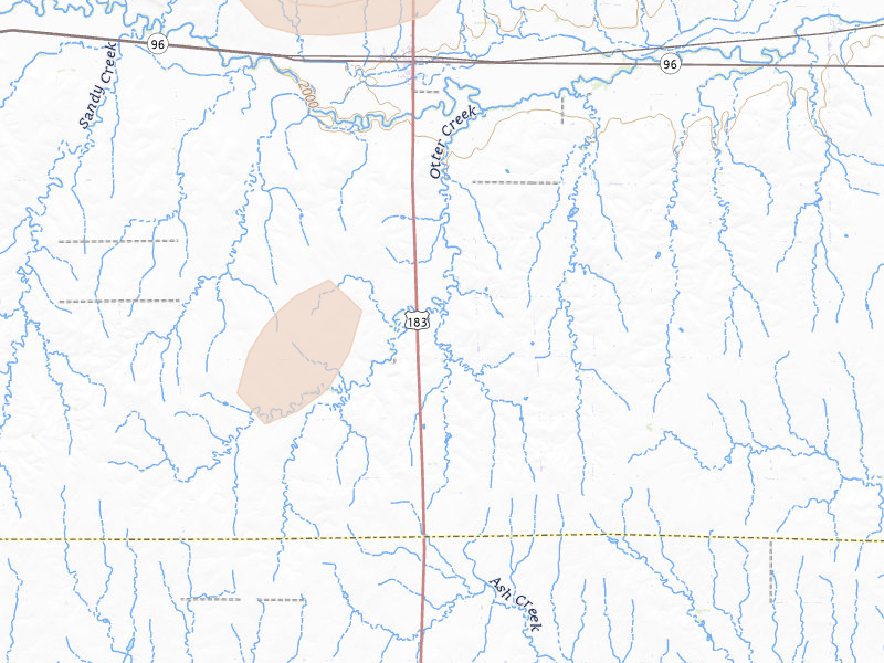 Radar-estimated hail-size map of the storm over Rush Center, KS on Aug 13, 2026