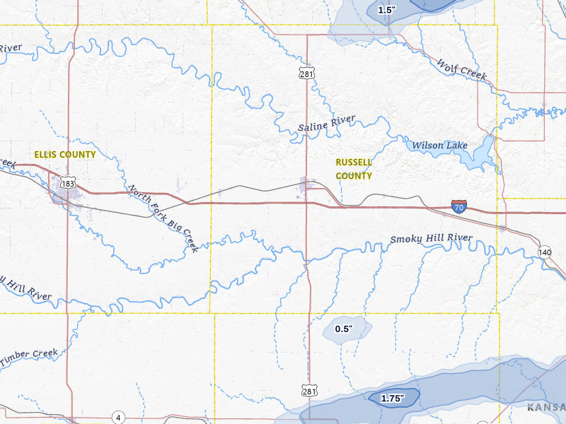 NEXRAD radar-signature map of the hail storm over Russell, KS on Apr 9, 2026