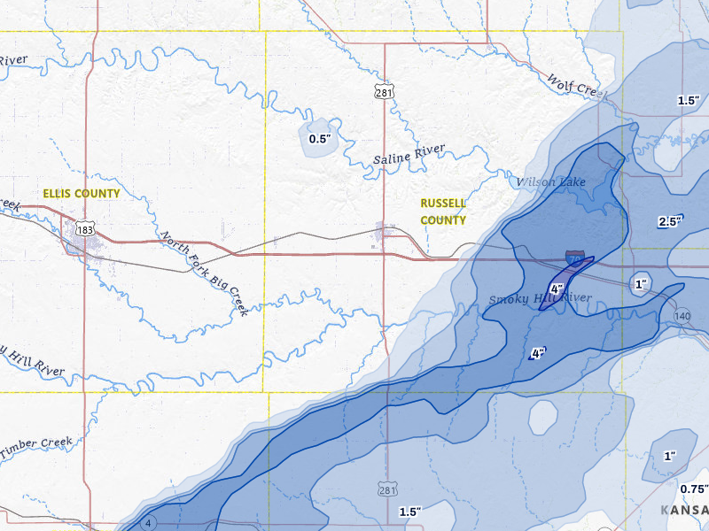 NEXRAD radar-signature map of the hail storm over Russell, KS on May 17, 2026