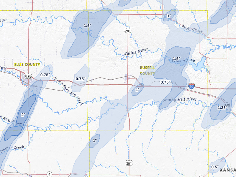 NEXRAD radar-signature map of the hail storm over Russell, KS on May 29, 2026