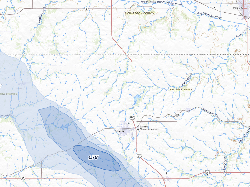 NEXRAD radar-signature map of the hail storm over Sabetha, KS on Aug 21, 2026