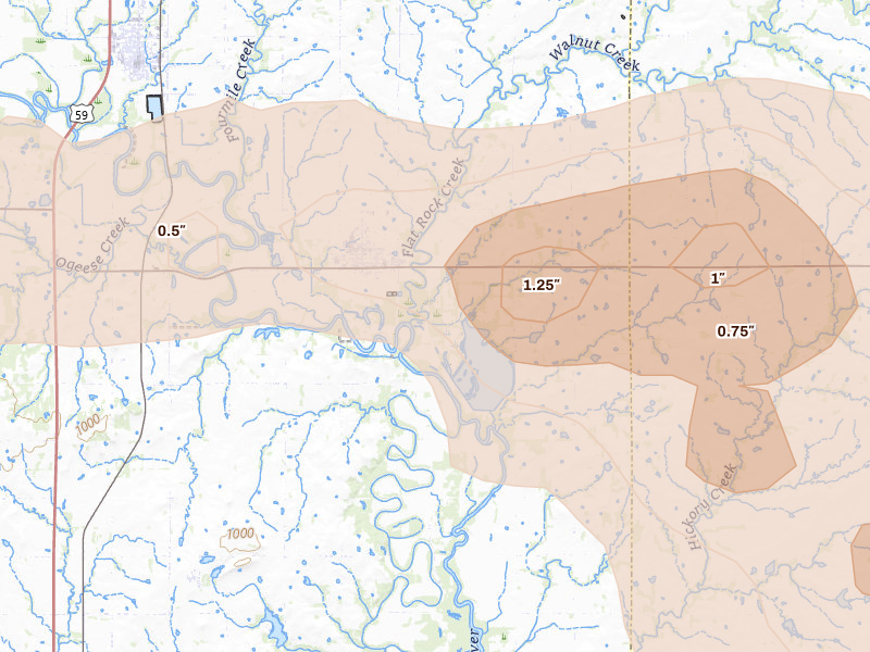 Radar-estimated hail-size map of the storm over Saint Paul, KS