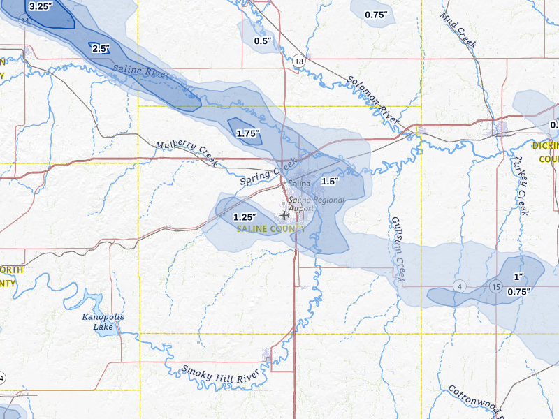 NEXRAD radar-signature map of the hail storm over Salina, KS on Apr 9, 2026