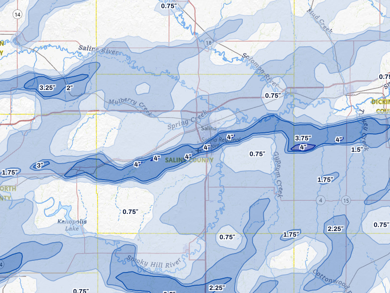NEXRAD radar-signature map of the hail over Salina, KS