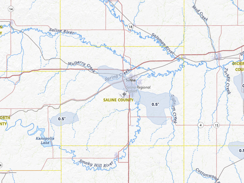 NEXRAD radar-signature map of the hail storm over Salina, KS on May 4, 2026