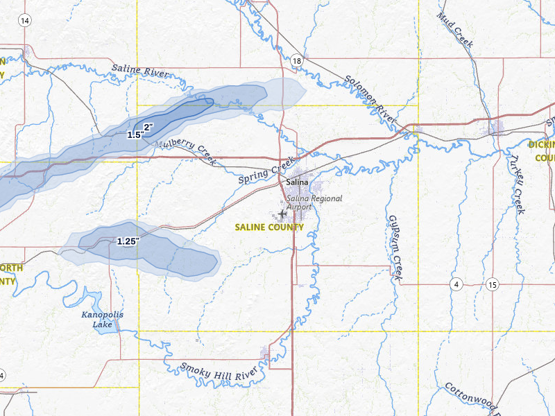 NEXRAD radar-signature map of the hail over Salina, KS