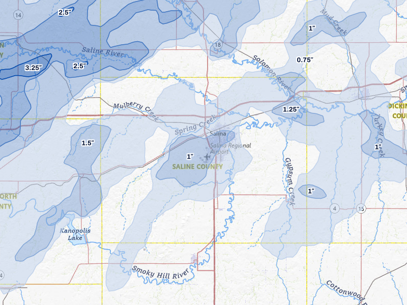 NEXRAD radar-signature map of the hail storm over Salina, KS on May 17, 2026