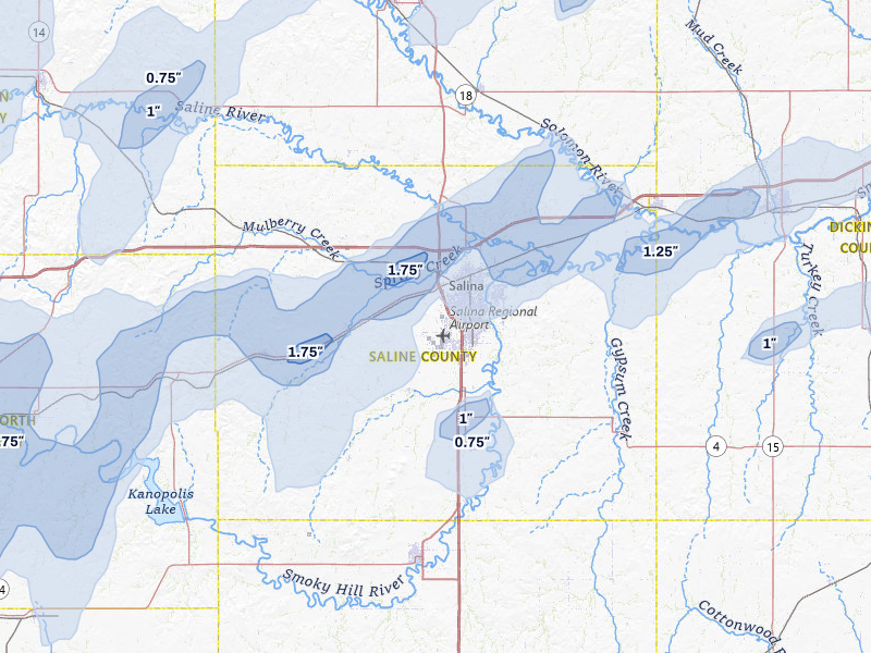 NEXRAD radar-signature map of the hail storm over Salina, KS on May 30, 2026