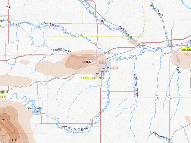 Radar-estimated hail-size map of the storm over Salina, KS