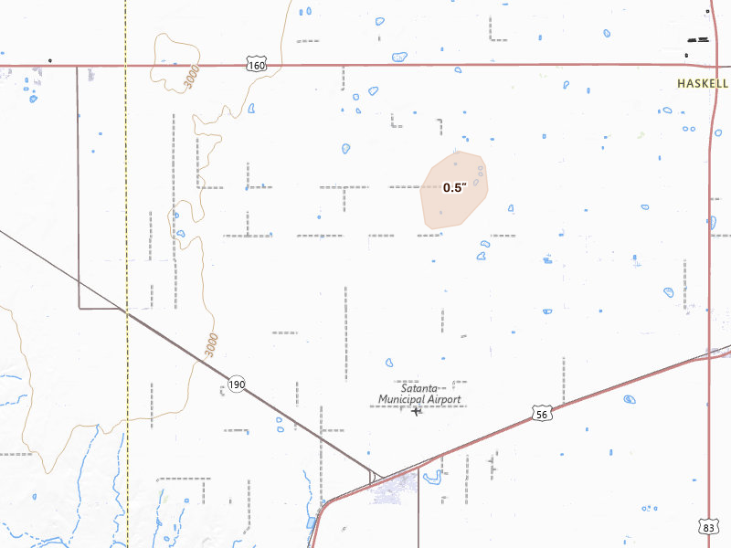 Radar-estimated hail-size map of the storm over Satanta, KS