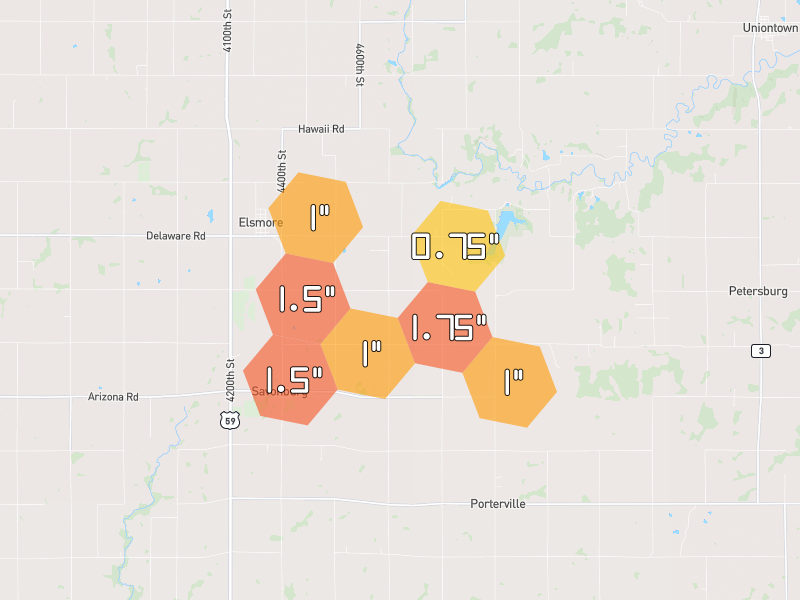 Hail map of Savonburg, KS on Jun 9, 2026, hail up to 1.75"