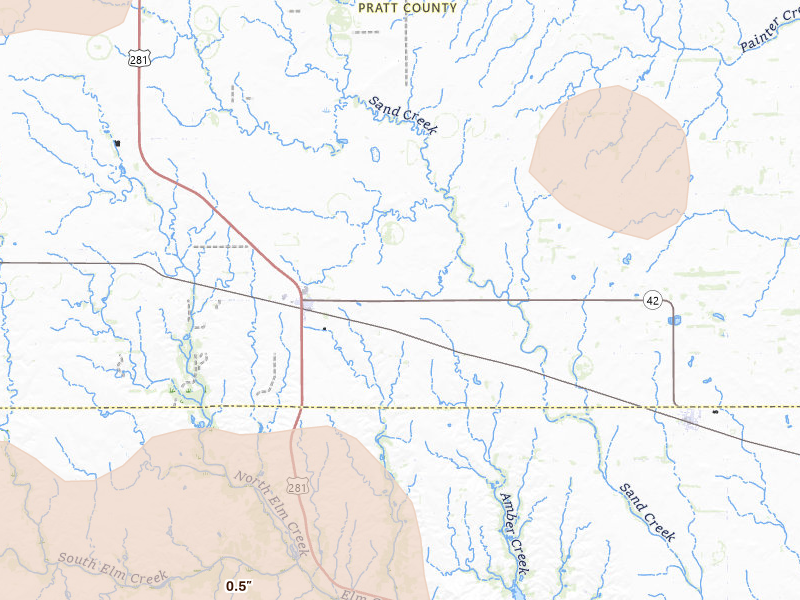 Radar-estimated hail-size map of the storm over Sawyer, KS on Jun 1, 2026