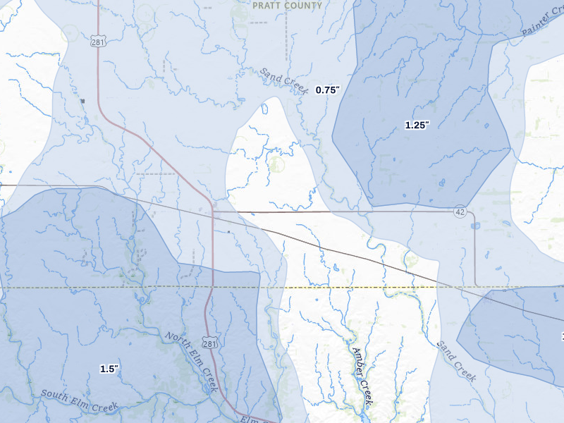 NEXRAD radar-signature map of the hail storm over Sawyer, KS on Jun 1, 2026