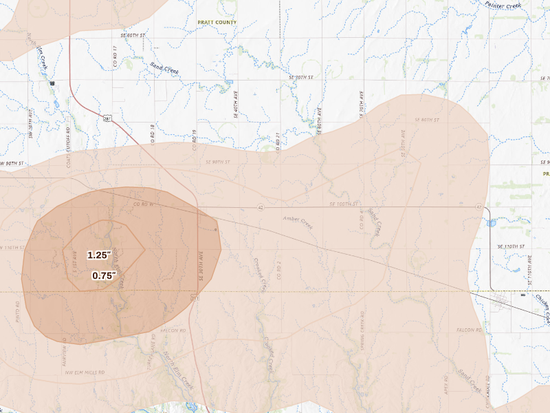 Radar-estimated hail-size map of the storm over Sawyer, KS
