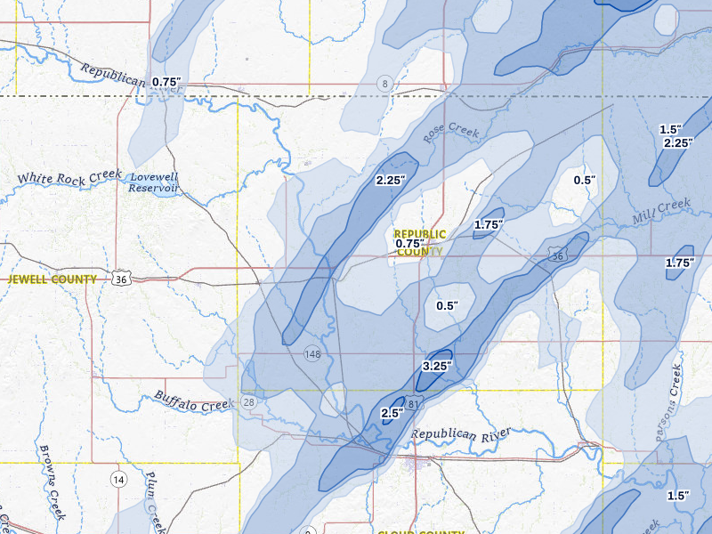 NEXRAD radar-signature map of the hail storm over Scandia, KS on May 18, 2026
