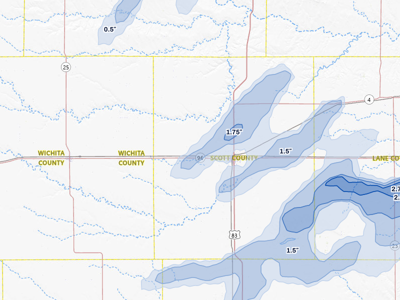 NEXRAD radar-signature map of the hail over Scott City, KS