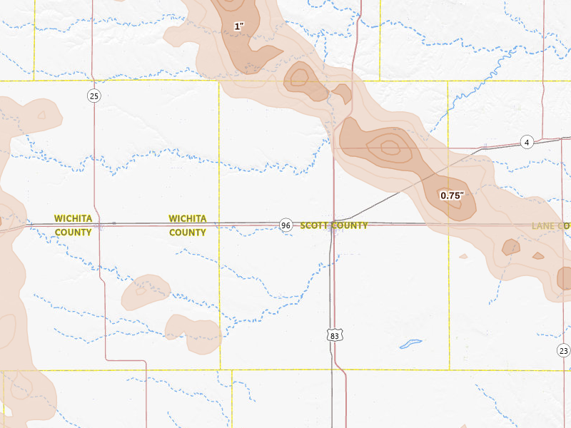 Radar-estimated hail-size map of the storm over Scott City, KS