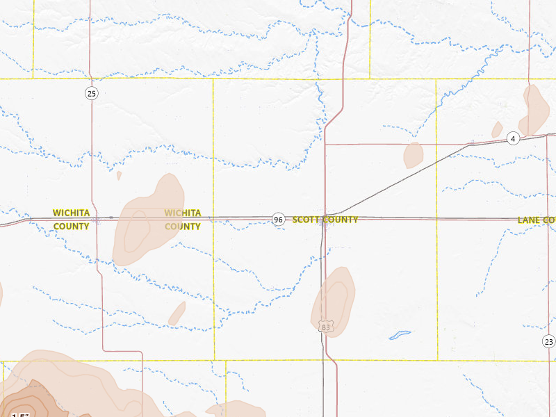 Radar-estimated hail-size map of the storm over Scott City, KS on Jul 1, 2026