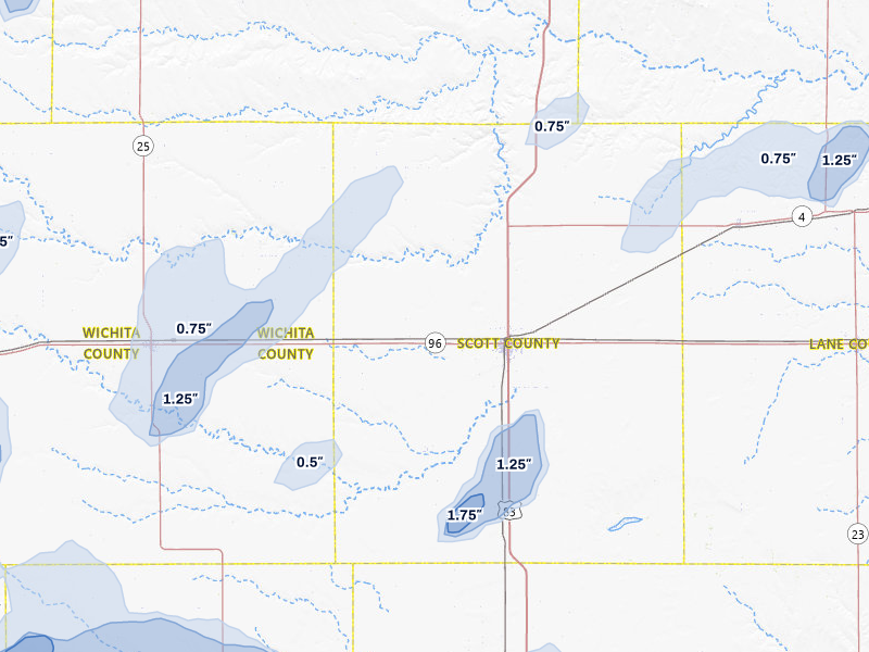 NEXRAD radar-signature map of the hail over Scott City, KS
