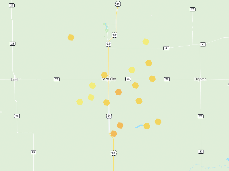 Hail map of Scott City, KS on Jul 1, 2026, hail up to 1"