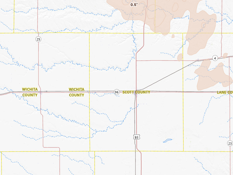 Radar-estimated hail-size map of the storm over Scott City, KS on Jul 3, 2026