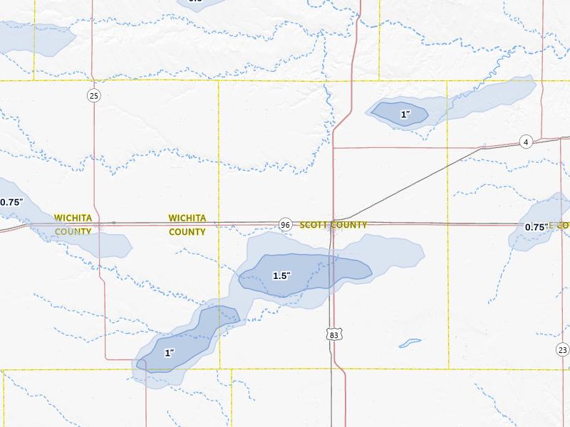 NEXRAD radar-signature map of the hail storm over Scott City, KS on Jul 9, 2026