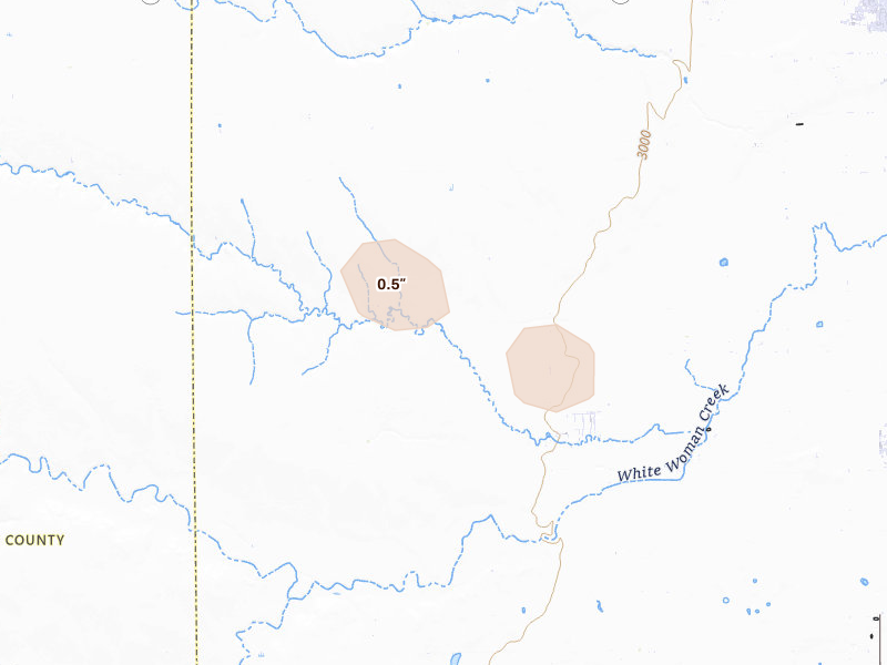 Radar-estimated hail-size map of the storm over Scott City, KS on Aug 4, 2026