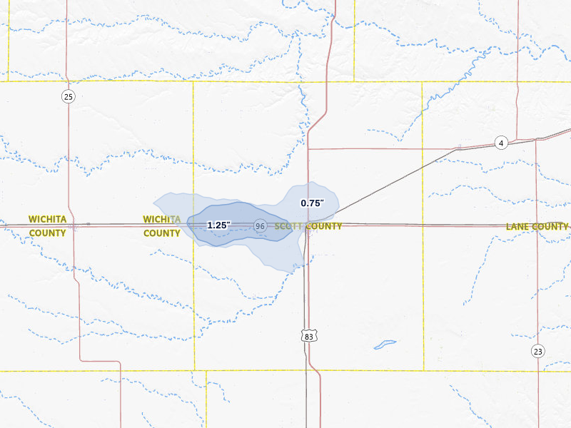 NEXRAD radar-signature map of the hail storm over Scott City, KS on Aug 9, 2026