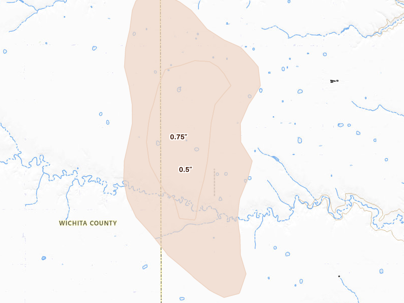 Radar-estimated hail-size map of the storm over Scott City, KS on Aug 19, 2026