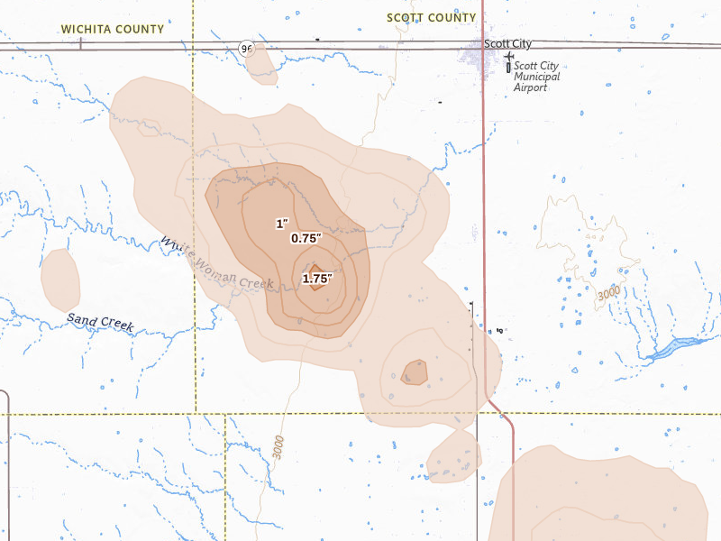 Radar-estimated hail-size map of the storm over Scott City, KS