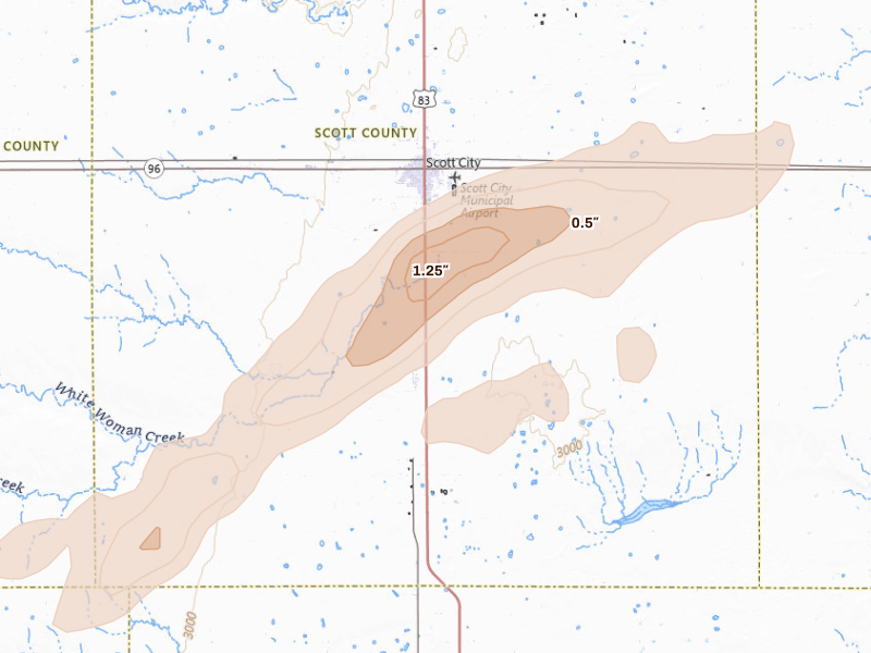 Radar-estimated hail-size map of the storm over Scott City, KS