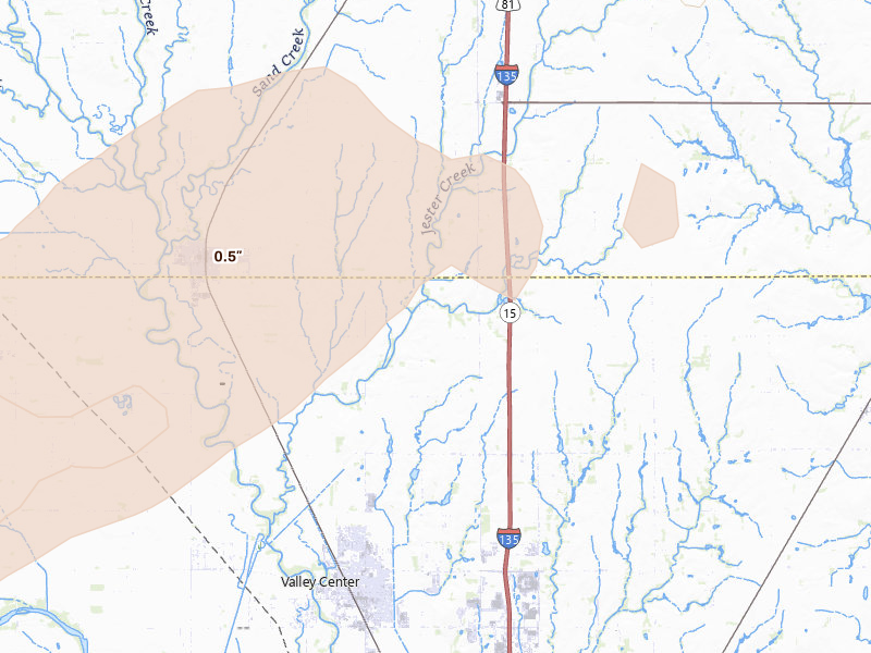 Radar-estimated hail-size map of the storm over Sedgwick, KS on Apr 11, 2026