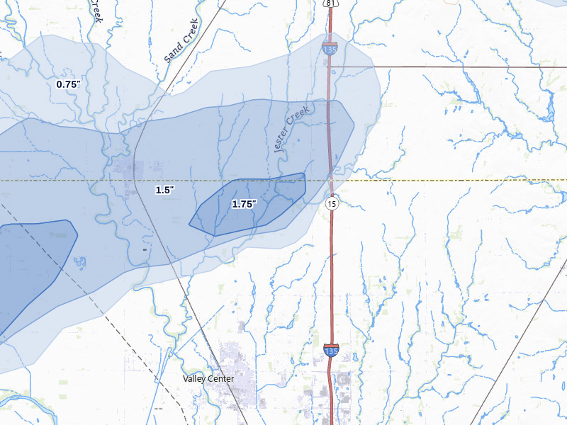 NEXRAD radar-signature map of the hail over Sedgwick, KS
