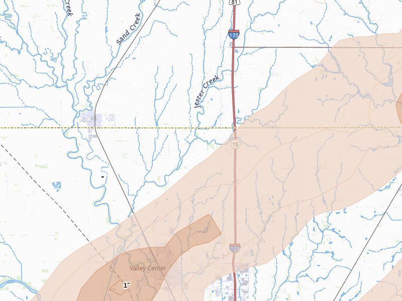 Radar-estimated hail-size map of the storm over Sedgwick, KS on Apr 17, 2026