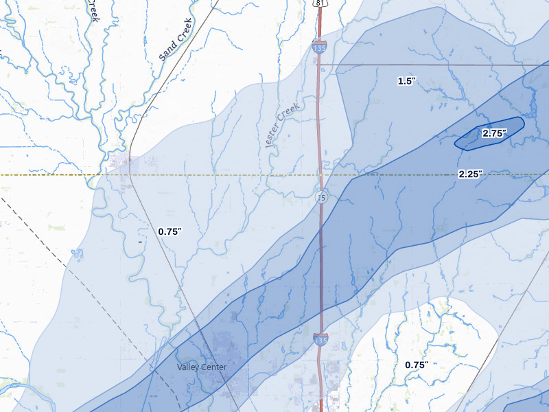 NEXRAD radar-signature map of the hail over Sedgwick, KS