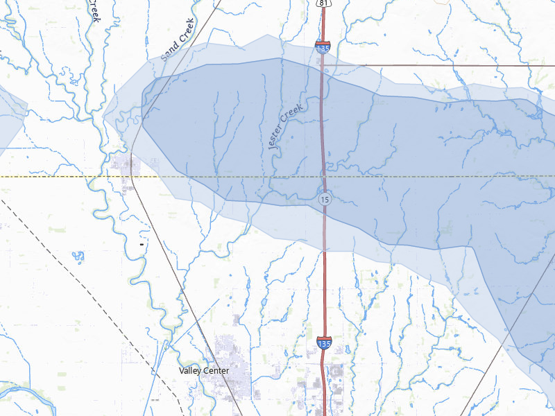 NEXRAD radar-signature map of the hail storm over Sedgwick, KS on Jun 25, 2026
