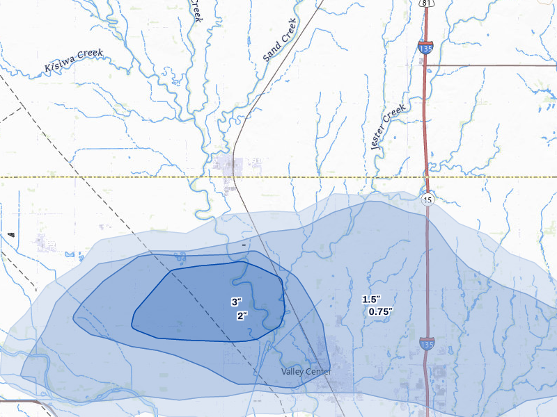 NEXRAD radar-signature map of the hail storm over Sedgwick, KS on Aug 6, 2026