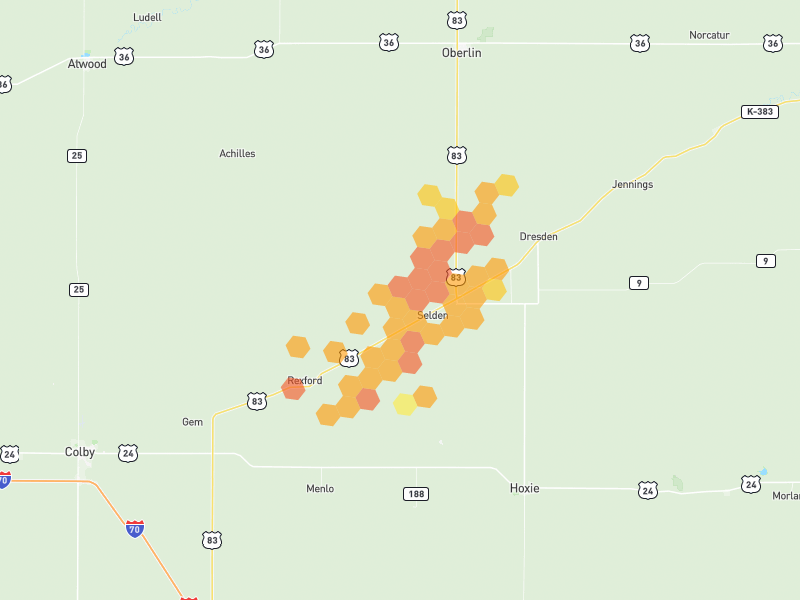 Hail map of Selden, KS on Jul 2, 2026, hail up to 1.75"
