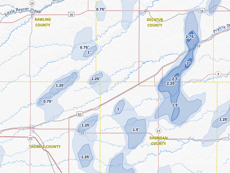 NEXRAD radar-signature map of the hail storm over Selden, KS on Aug 13, 2026