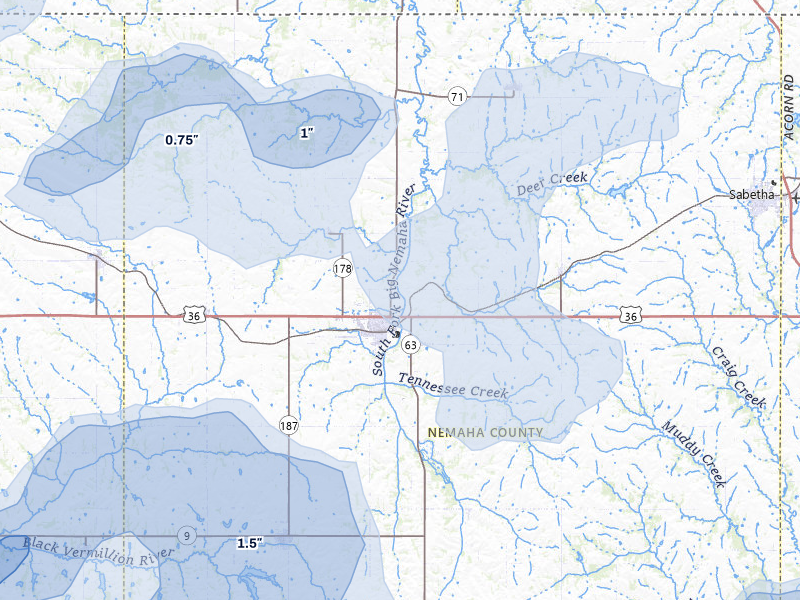 NEXRAD radar-signature map of the hail storm over Seneca, KS on May 17, 2026