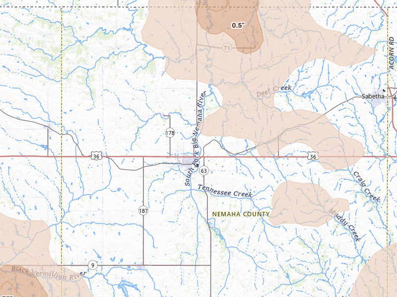 Radar-estimated hail-size map of the storm over Seneca, KS