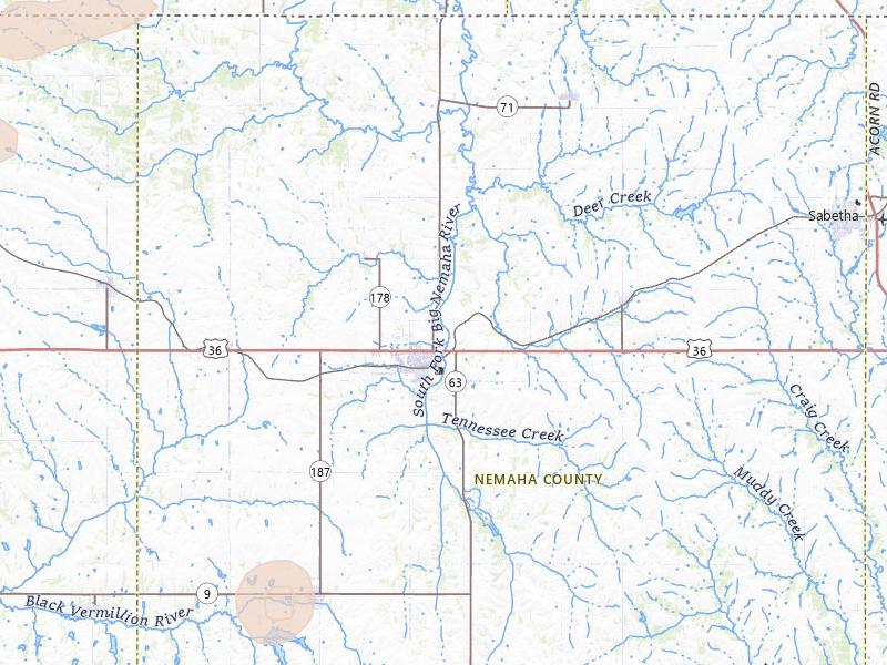 Radar-estimated hail-size map of the storm over Seneca, KS on Jul 3, 2026