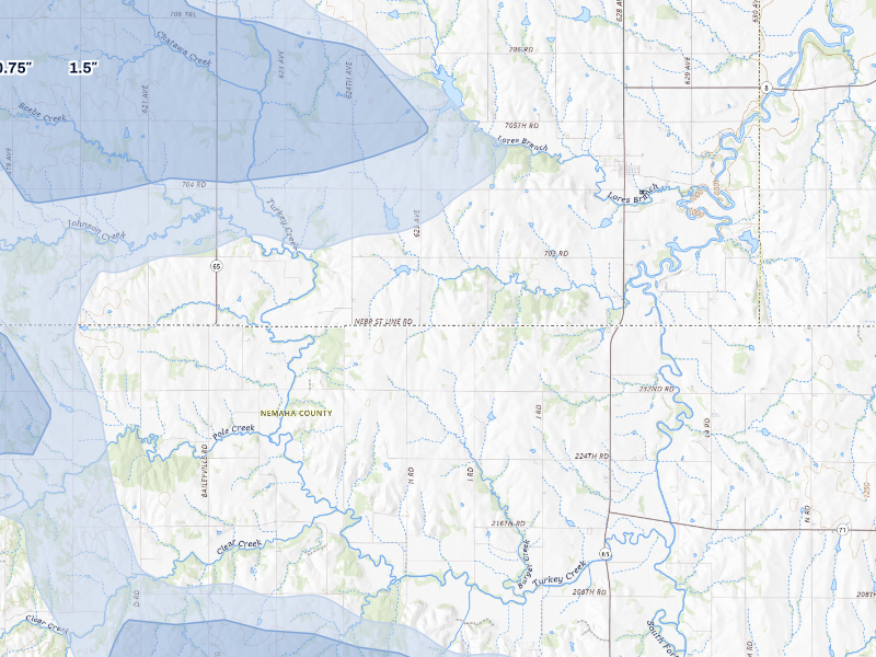 NEXRAD radar-signature map of the hail storm over Seneca, KS on Aug 19, 2026