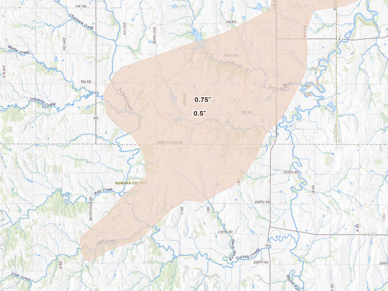 Radar-estimated hail-size map of the storm over Seneca, KS