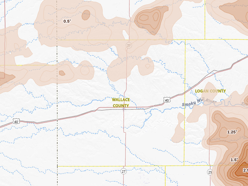 Radar-estimated hail-size map of the storm over Sharon Springs, KS on Jun 20, 2026