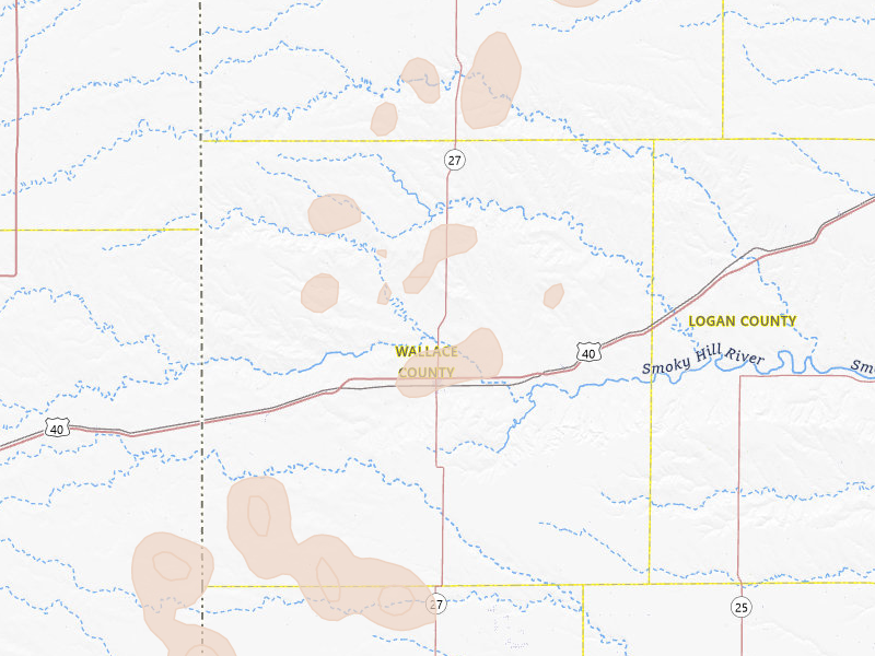 Radar-estimated hail-size map of the storm over Sharon Springs, KS on Jul 9, 2026
