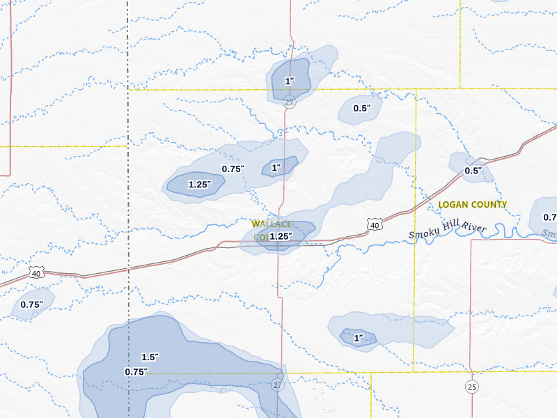 NEXRAD radar-signature map of the hail storm over Sharon Springs, KS on Jul 9, 2026