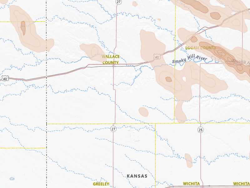 Radar-estimated hail-size map of the storm over Sharon Springs, KS on Aug 19, 2026