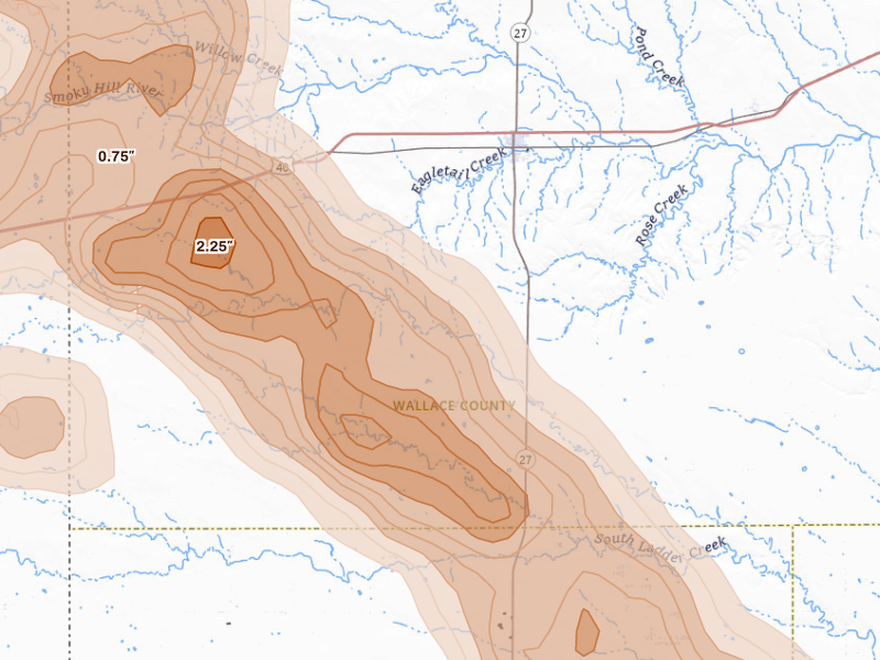 Radar-estimated hail-size map of the storm over Sharon Springs, KS