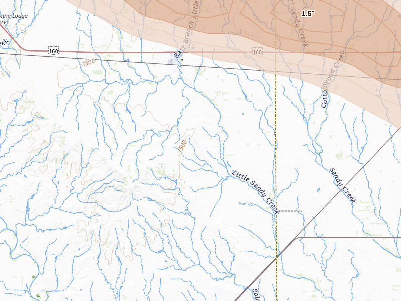 Radar-estimated hail-size map of the storm over Sharon, KS on Jun 18, 2026